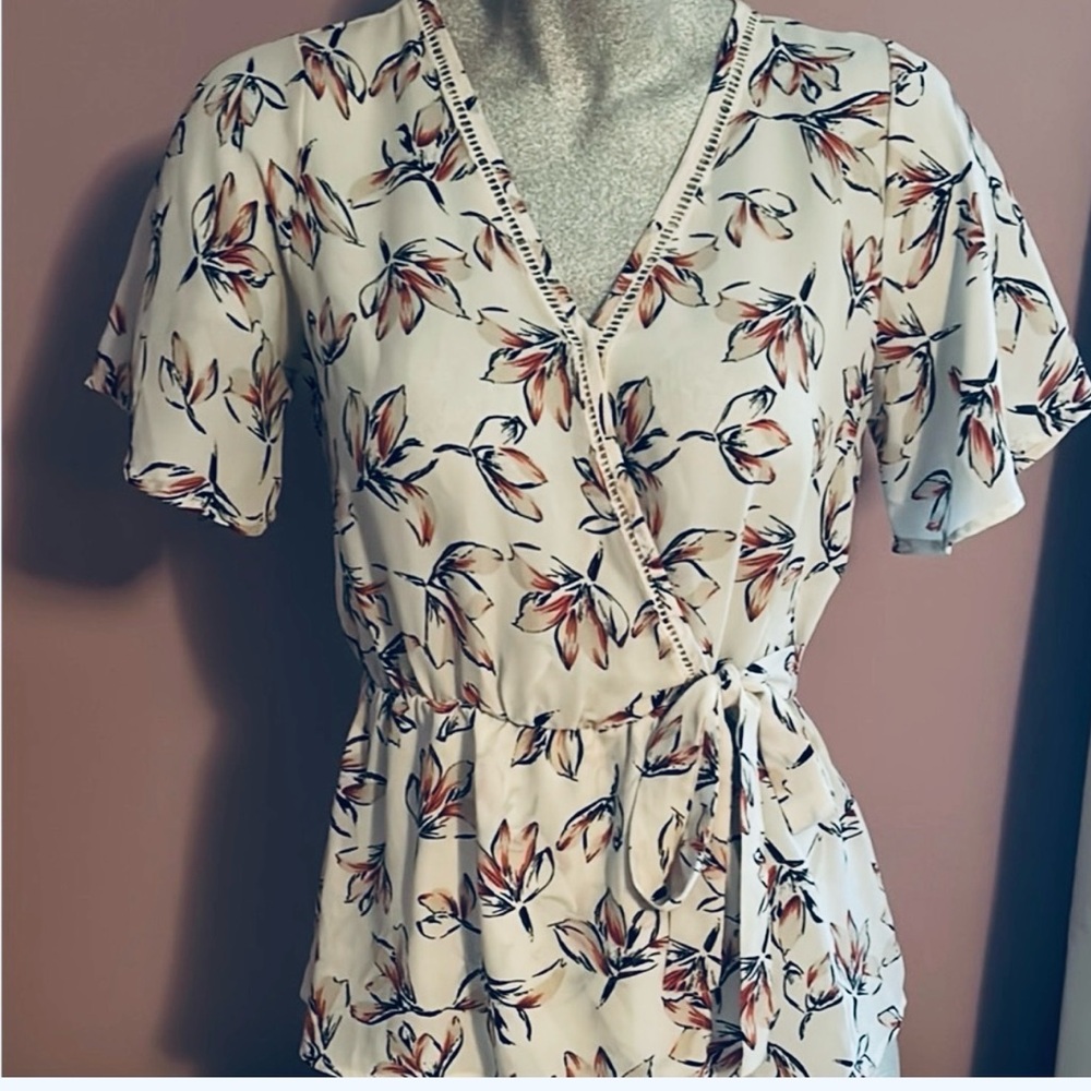 Sienna Sky Cream and Orange Flutter Sleeve Wrap Top